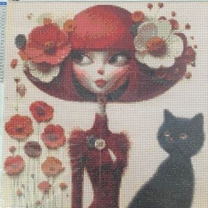 Black Cat with Stylish Lady Series Diamond Dot Art Picture Painting